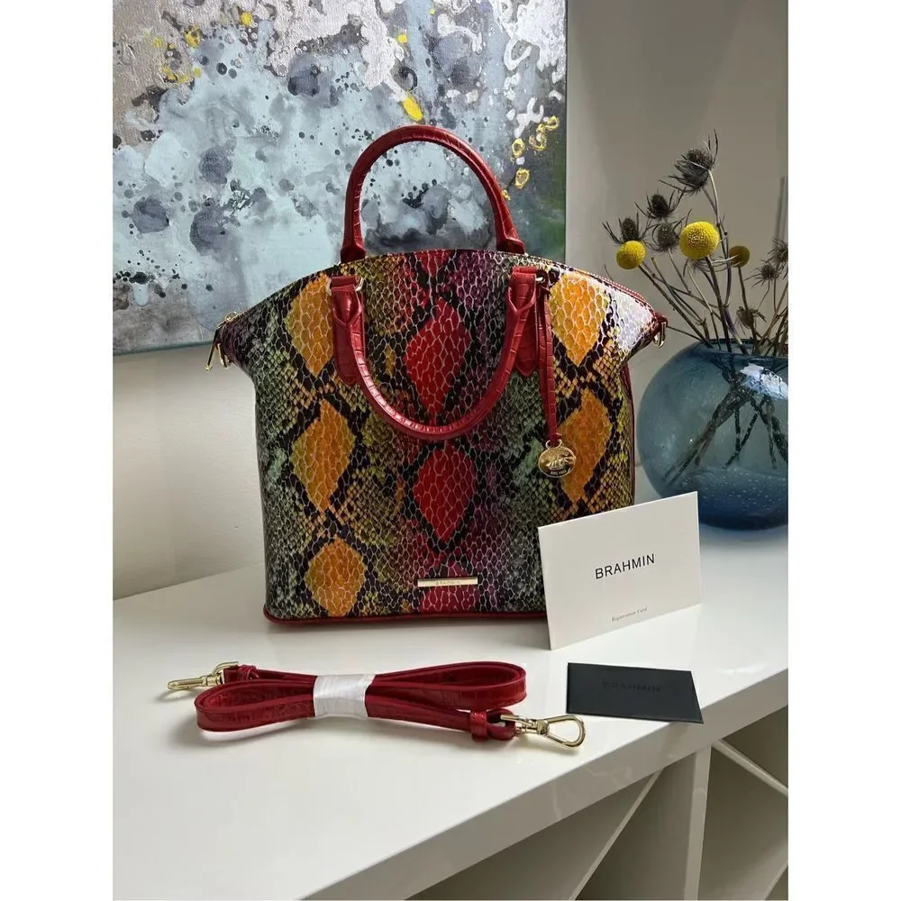 Brahmin NWT Red Dragon Snake Print Satchel Bag